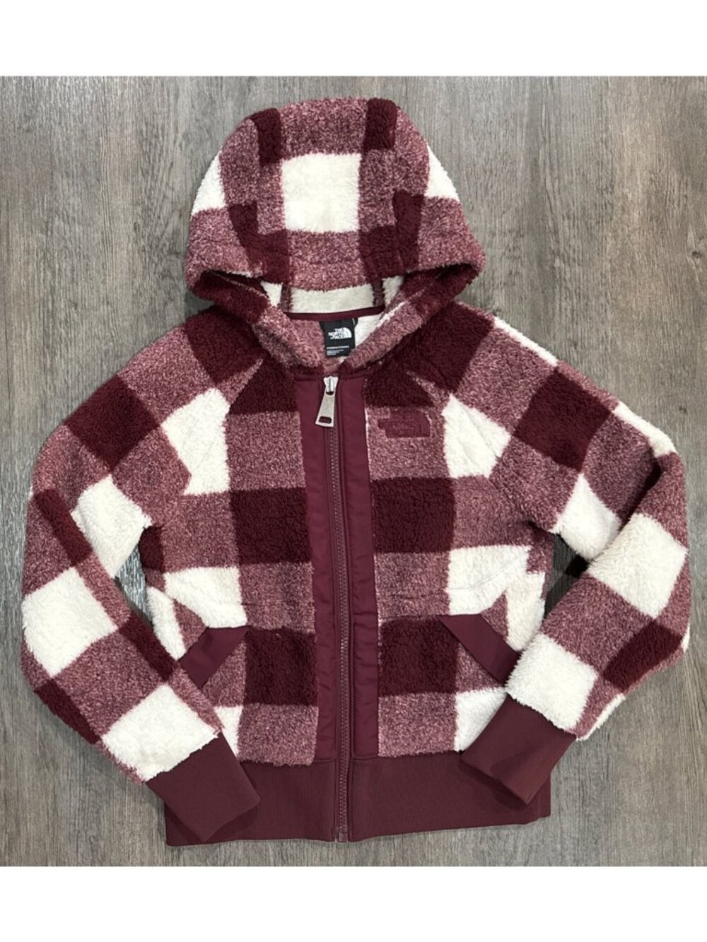 North Face Jacket Womens XS Cream Mt Shire Hoodie Sherpa Plaid